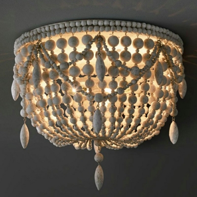 3-Light Chandelier Lighting Traditional Style Beaded Shape Wood Hanging Lamp Kit