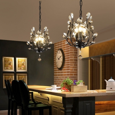 3 Light Crystal Chandelier Lighting Fixtures Black Traditional Hanging Chandelier for Bedroom