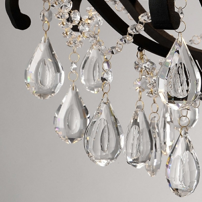 6 Lights Traditional Chandelier Lighting Fixtures Black Crystal and Metal Pendant Chandelier for Living Room