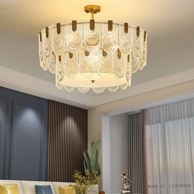 Clear Chandelier Shell Shade Hanging Light Modern Style Glass Pendant Light for Living Room