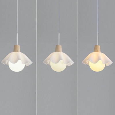 Globe 1 Light Wood Pendants Light Fixtures White Modern Hanging Ceiling Light for Living Room