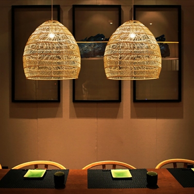 1-Light Pendant Light Fixtures Asian Style Cage Shape Rattan Pendulum Lights