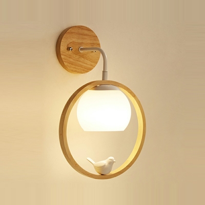 1-Light Sconce Light Minimalist Style Ring Shape Wood Wall Lighting Fixtures
