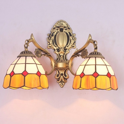2-Light Sconce Lamp Tiffany Style Cone Shape Metal Wall Light Fixtures