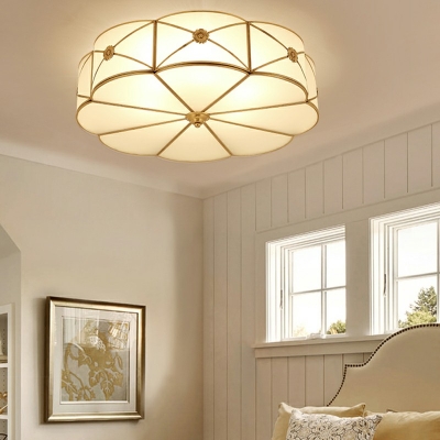 4-Light Flush Mount Light Traditional Style Drum Shape Metal Ceiling Mounted Fixture