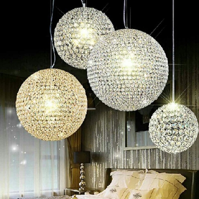 Modern Hanging Lamp Kit Warm Light Global Crystal Hanging Light Fixtures for Living Room Bedroom