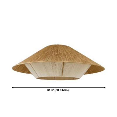 1-Light Hanging Light Fixtures Asian Style Cone Shape Rattan Suspension Pendant