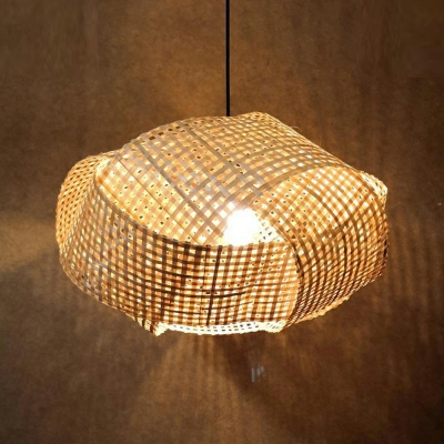 1-Light Pendant Ceiling Lights Asian Style Cage Shape Rattan Down Lighting