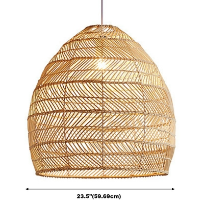 1-Light Pendant Light Fixtures Asian Style Cage Shape Rattan Pendulum Lights