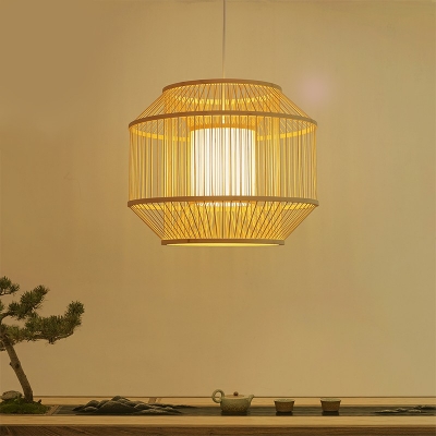 1-Light Pendant Lights Asian Style Cage Shape Ratten Hanging Light Fixtures