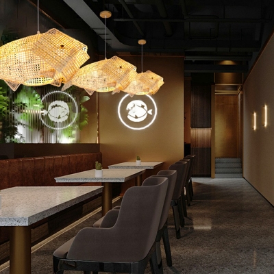 1-Light Pendant Lights Asian Style Fish Shape Rattan Hanging Light Fixtures