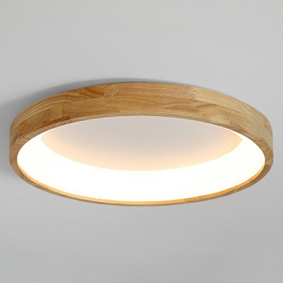1 Light Round Shade Flush Light Modern Style Wood Led Flush Light for Dining Room