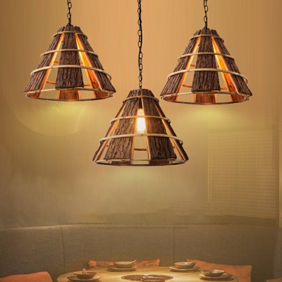 1-Light Suspension Lamp Asian Style Cone Shape Rattan Hanging Light Fixtures