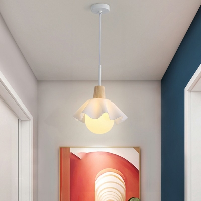 1-Light Suspension Lamp Contemporary Style Ball Shape Wood Pendant Lighting Fixtures