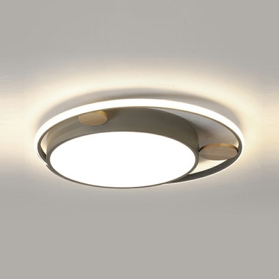 2-Light Flush Light Fixtures ​Minimalist Style Round Shape Wood Ceiling Lighting
