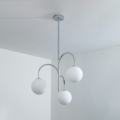 3-Light Chandelier Light Fixture Minimalist Style Globe Shape Metal Hanging Lamp