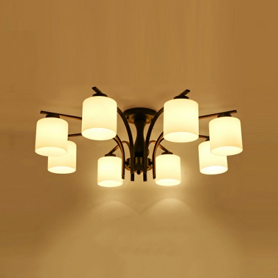 8-Light Semi Flush Light Fixtures ​Traditional Style Cylinder Shape Metal Ceiling Lamp