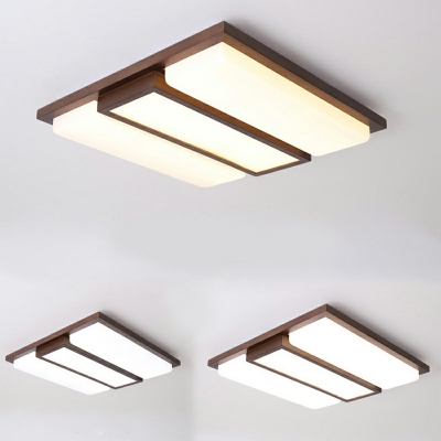 Brown Rectangle Flush Mount Ceiling Light Modern Style Ceiling Light Fixture with Walnut Wood