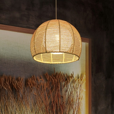 Contemporary Sphere Pendant Light Fixtures Rattan Fiber Hanging Light Fixture