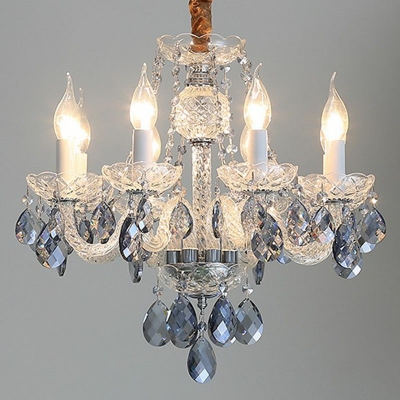 European Style Chandelier Candle Shape Crystal 8 Light Ceiling Chandelier for Bedroom