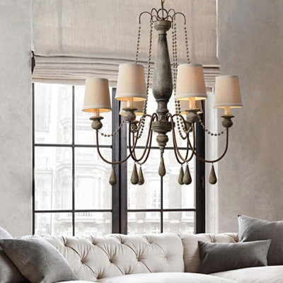 French Style Hanging Ceiling Light Wood Beads Chandelier for Bedroom