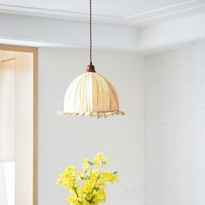 1-Light Hanging Ceiling Lights Contemporary Style Dome Shape Fabric Pendant Lighting Fixtures