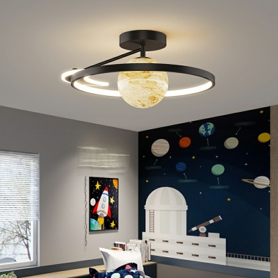 2-Light Flush Light Fixtures Minimalist Style Ring Shape Metal Ceiling Lighting