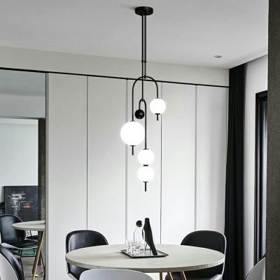 4-Light Hanging Light Minimalist Style Globe Shape Metal Chandelier Lamp