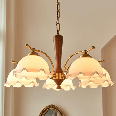 5 Lights Umbrella Shade Hanging Light Modern Style Glass Pendant Light for Living Room
