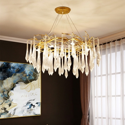 8-Light Hanging Chandelier Traditional Style Waterfall Shape Glass Ceiling Suspension Lamp