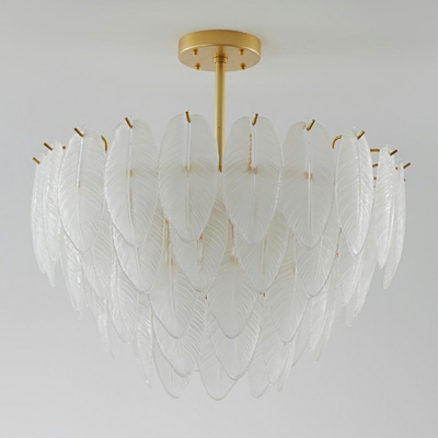 9 Lights Feather Shade Hanging Light Modern Style Glass Pendant Light for Living Room