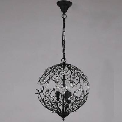 Crystal Globe 3 Lights Black Vintage Chandelier Lighting Fixtures Traditional Ceiling Chandelier