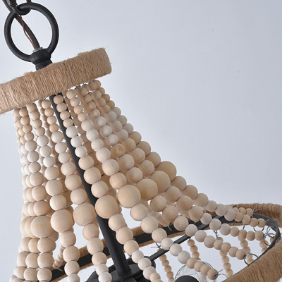 French Style Pendant Lighting Fixture Wooden Beads 2 Light Chandelier for Bedroom