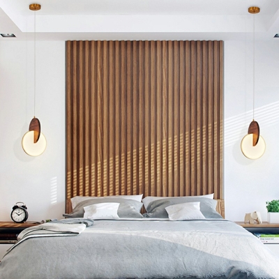 Modern Style LED Pendant Light Japanese Style Minimalism Wood Warm Light Hanging Light for Bedside