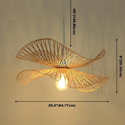 1-Light Hanging Ceiling Light Asian Style Cage Shape Rattan Down Lighting