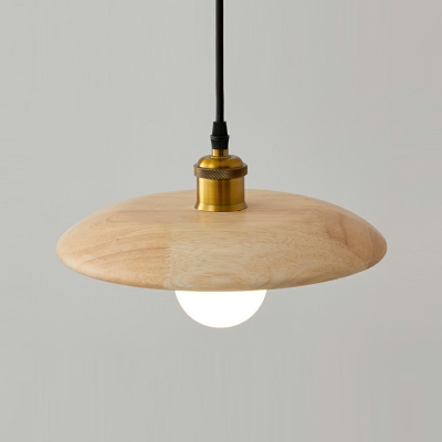 1-Light Hanging Pendnant Lamp Minimalist Style Cone Shape Wood Suspension Light