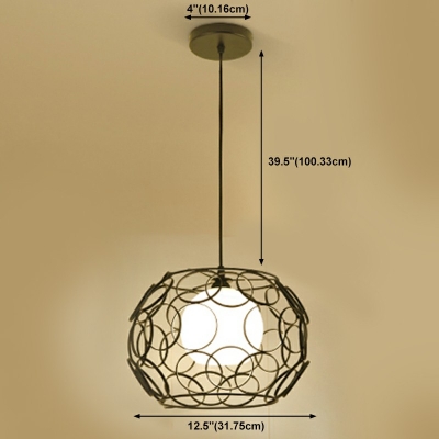 1-Light Suspension Lamp Contemporary Style Cage Shape Metal Pendant Ceiling Lights