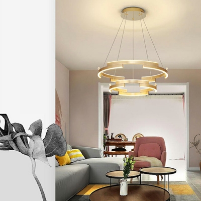 2-Tier LED Lights Gold Modern Chandelier Lighting Fixtures Minimalism Living Room Ceiling Chandelier