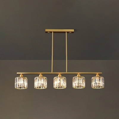 5-Light Island Lamps Modern Style Cylinder Shape Glass Hanging Pendant Lights