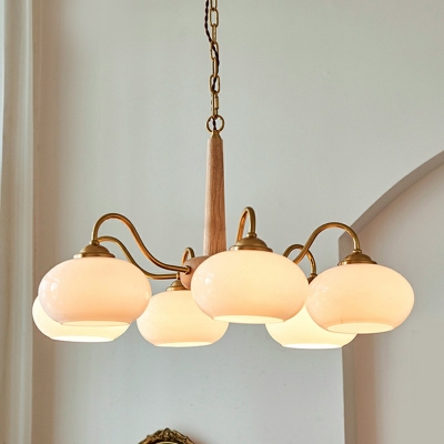 6 Lights Oval Shade Hanging Light Modern Style Glass Pendant Light for Living Room