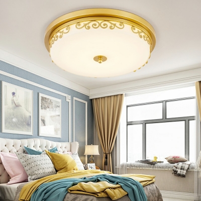 Gold Flush Mount Ceiling Fixture Round Shade Modern Style Glass Led Flush Light for Living Room
