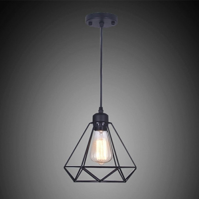 1-Light Hanging Lamp Kit Industrial Style Diamond Shape Metal Pendant Lighting