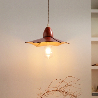 1-Light Pendant Lighting Fixtures Modern Style Cone Shape Wood Hanging Light Kit