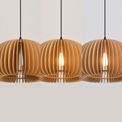 1-Light Suspension Lamp Contemporary Style Dome Shape Wood Hanging Light Fixtures