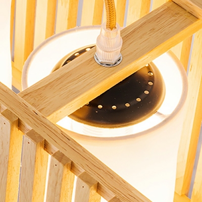4-Light Chandelier Lighting Modernist  Style Rectangle Shape Wood Hanging Light Fixture