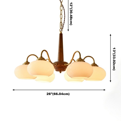 6-Light Ceiling Chandelier Modernist Style Oval Shape Wood Hanging Ceiling Light