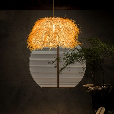 Contemporary Hanging Light Fixture Fringed Rattan Pendant Lighting Fixture