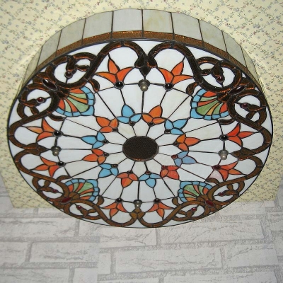 Drum Tiffany Ceiling Mount Light Fixture Living Room Traditional Close to Ceiling Lamp