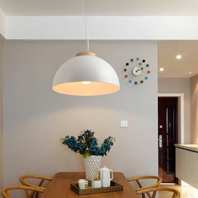 1-Light Ceiling Pendant Lamp Minimalist Style Semicircle Shape Wood Hanging Light Kit