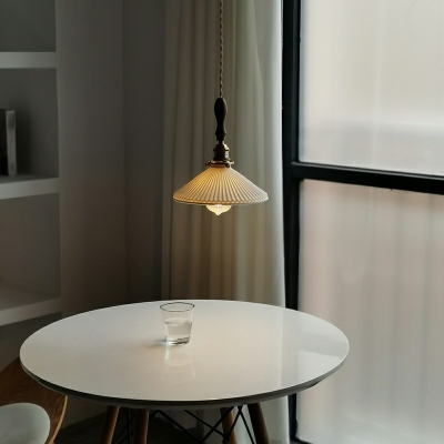 1-Light Ceiling Pendant Lamp Modern Style Cone Shape Wood Suspension Light